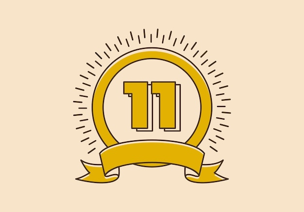 Distintivo de círculo amarelo vintage com o número 11 nele