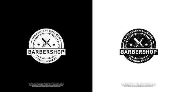 Distintivo de design de logotipo de barbearia vintage e efeito grunge