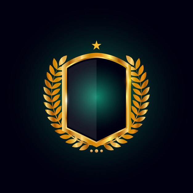 Vetor distintivo de escudo de luxo dourado e design de rótulo