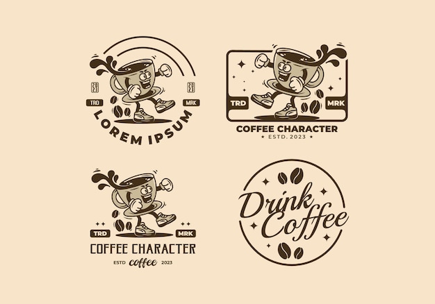 Vetor distintivo de ilustração de personagem mascote de uma xícara de café