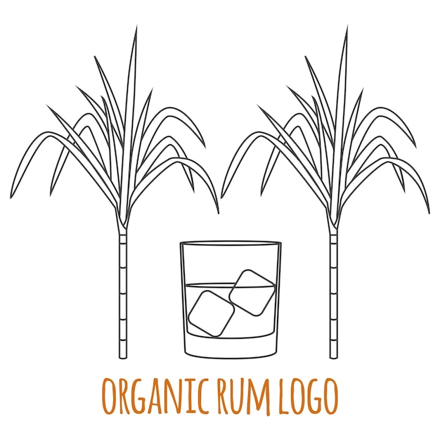 Vetor distintivo de logotipo de marca de estilo de linha moderno com cana-de-açúcar e um copo de rum símbolo de rum