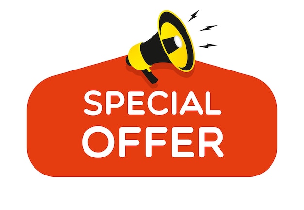 Distintivo de oferta especial com megafone para promoção de informações de pós-marketing social, compartilhar conselhos de referência ou sugestão de mídia pós rede de aplicativo vetor 10 eps