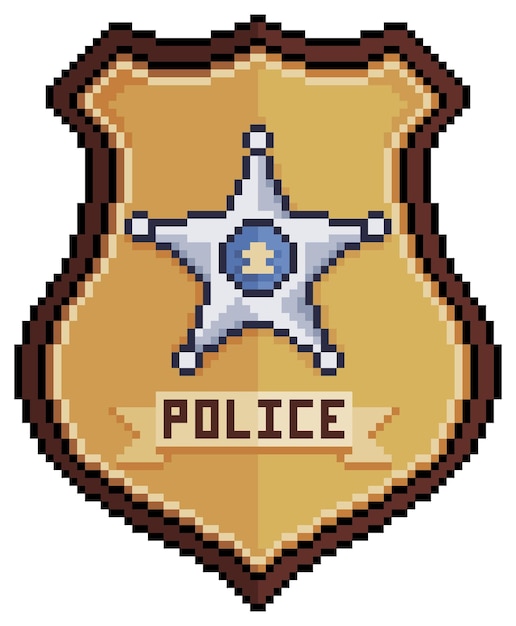 Distintivo de polícia de pixel art ícone de vetor do departamento de polícia para jogo de 8 bits em fundo branco