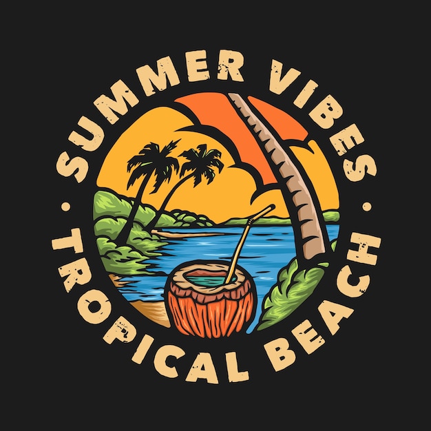 Distintivo de praia tropical com vibrações de verão vintage