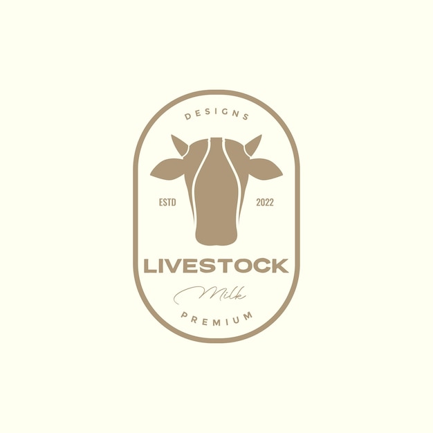 Distintivo de vacas de cabeça simples, design de logotipo vintage, símbolo gráfico vetorial, ilustração, ideia criativa