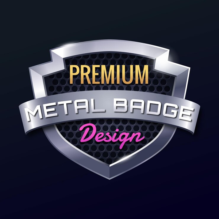 Vetor distintivo de vetor de metal realista com texto editável