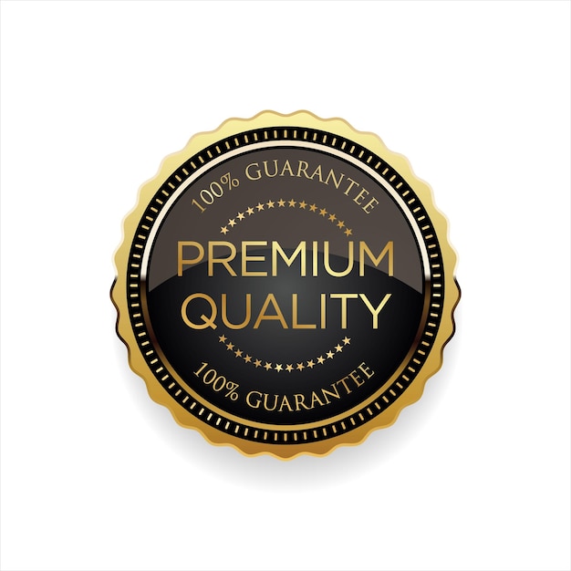 Distintivo dourado de qualidade premium isolado no fundo branco