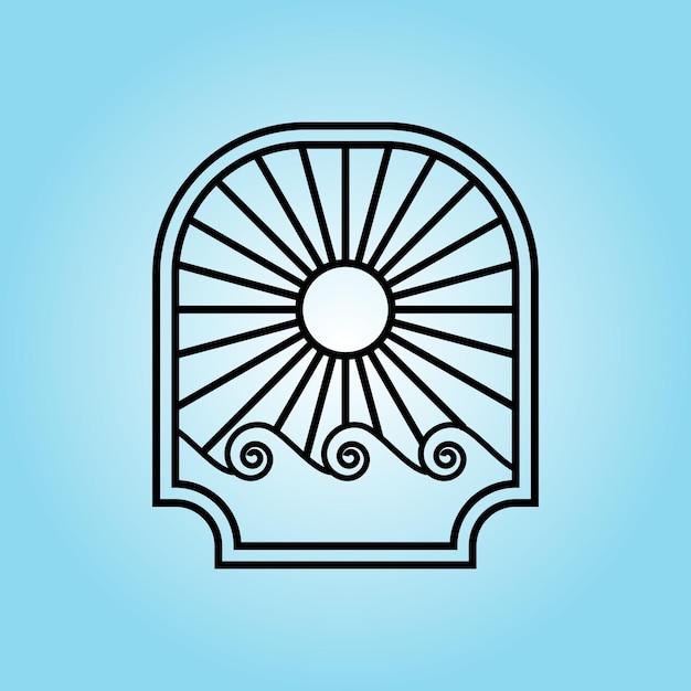 Distintivo ocean sun wave logo ícone linha arte design ilustração