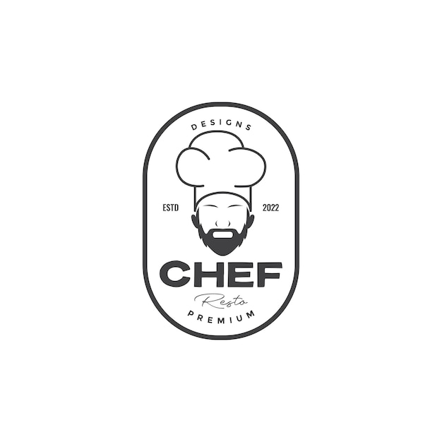 Distintivo vintage com design de logotipo de chef barbudo