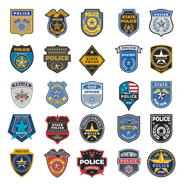 Vetor distintivos da polícia. oficial agente federal de segurança sinais e símbolos logotipo de proteção policial