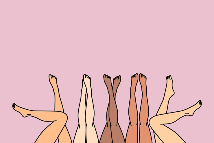 Vetor diversas garotas interraciais mostrando as pernas