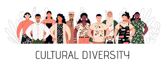 Vetor diversidade cultural com ilustração vetorial de desenho animado de pessoas multirraciais isolada