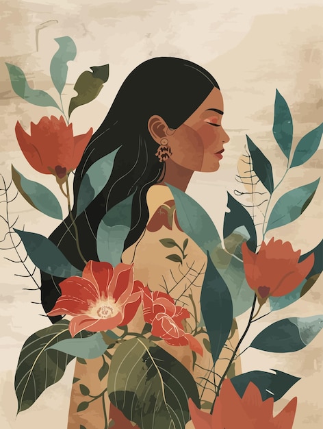 Diversidade de empoderamento das mulheres minimalismo vintage com ilustrações botânicas