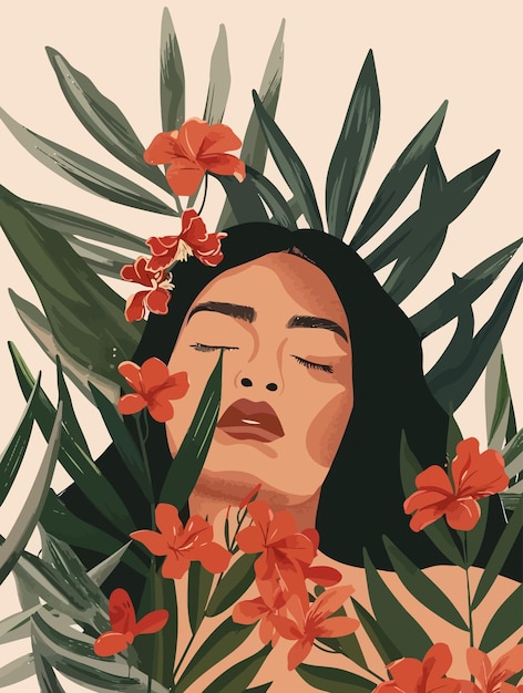 Diversidade de empoderamento das mulheres minimalismo vintage com ilustrações botânicas