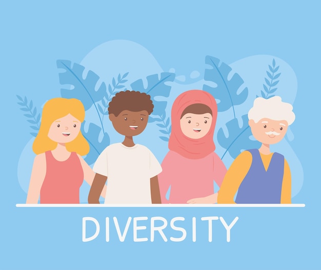 Vetor diversity people cartoon