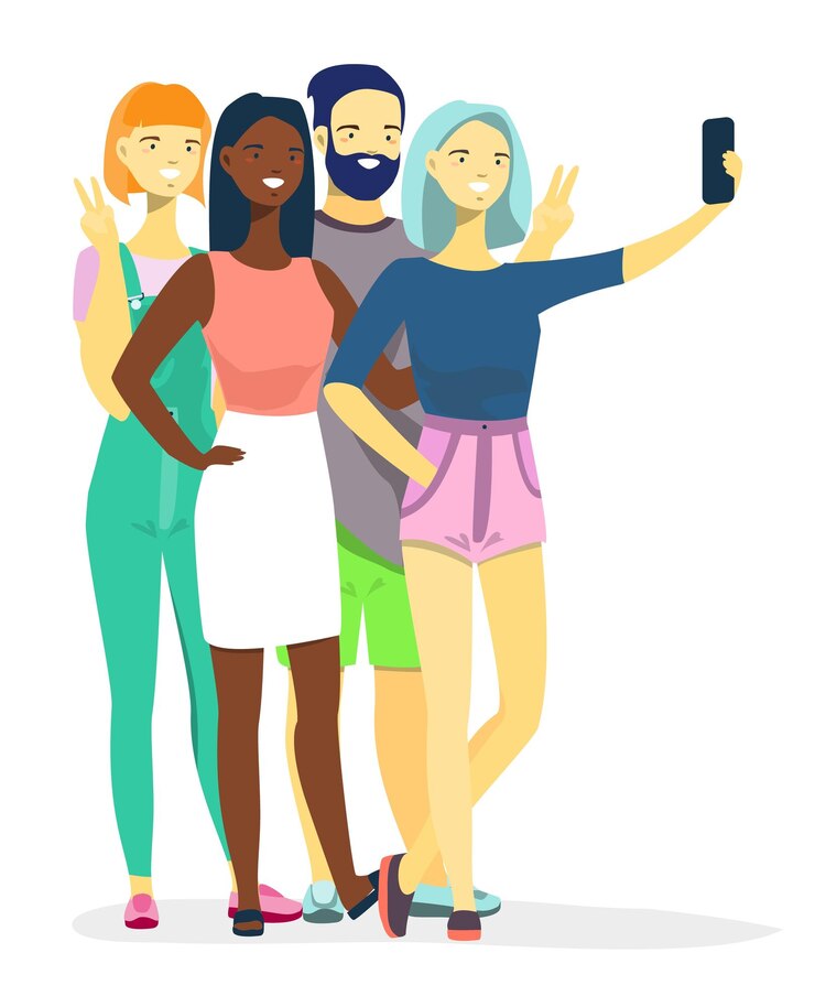 Vetor diversos grupos de pessoas tiram vetor de foto de selfie