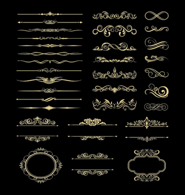 divisor caligráfico decorativo de ouro e coleção de design ornamentado