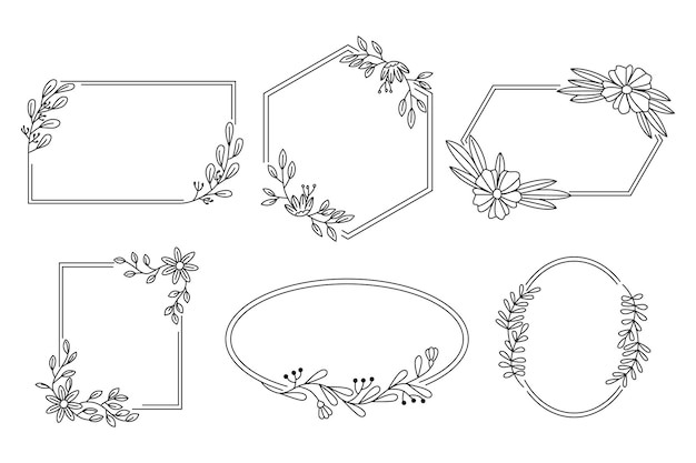 Vetor divisor de borda floral de folha de ícone de moldura de linha colorida isolada com circular para convite de casamento