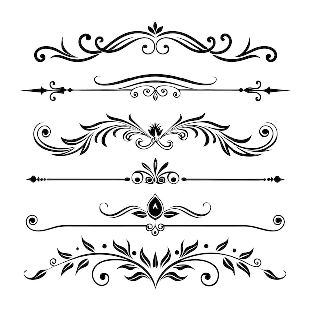 Divisor de página e elementos de design Conjunto de vários divisores pretos simples Design de divisores variados