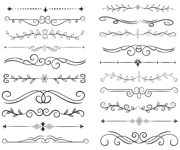 Vetor divisor de página e elementos de design conjunto de vários divisores pretos simples design de divisores variados