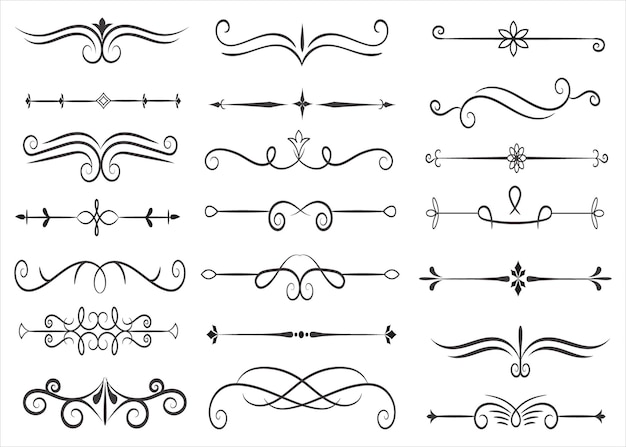 Divisor de página e elementos de design Conjunto de vários divisores pretos simples Design de divisores variados