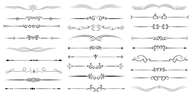 Divisor de página e elementos de design Conjunto de vários divisores pretos simples Design de divisores variados
