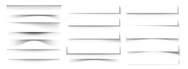 Divisor de sombra banner de papel realista efeito de sombra banner cartaz panfleto e capa de livro elementos de layout transparente conjunto isolado de vetor