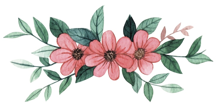 Vetor divisor de texto aquarela desenho de flores bonitas e folhas ilustração em estilo simples scrapbook
