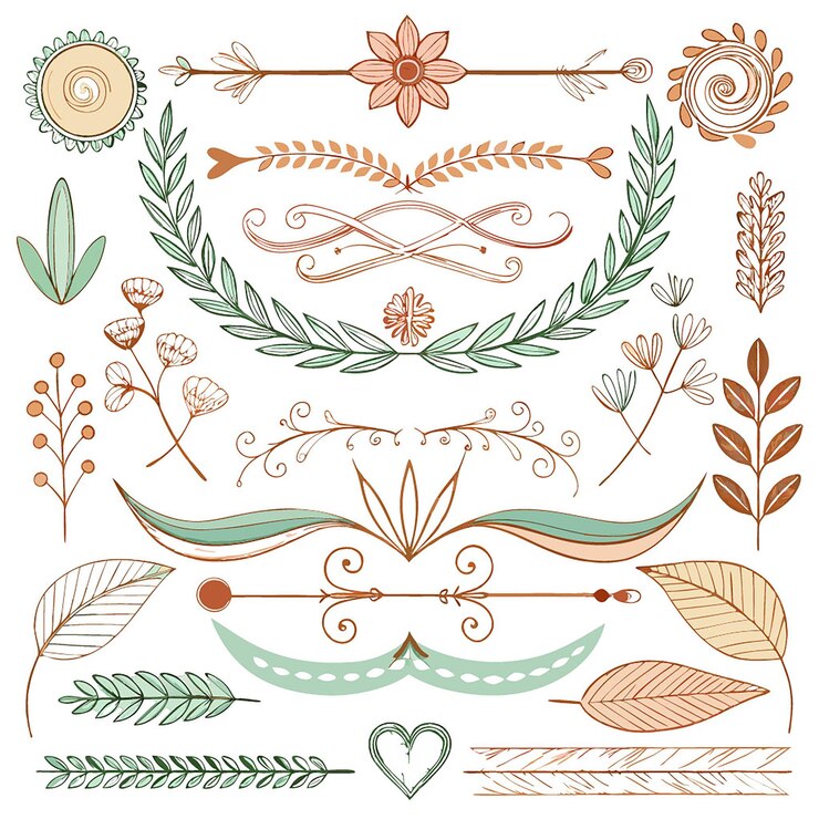 Vetor divisores de texto flourish feitos à mão para designs elegantes e uso editorial