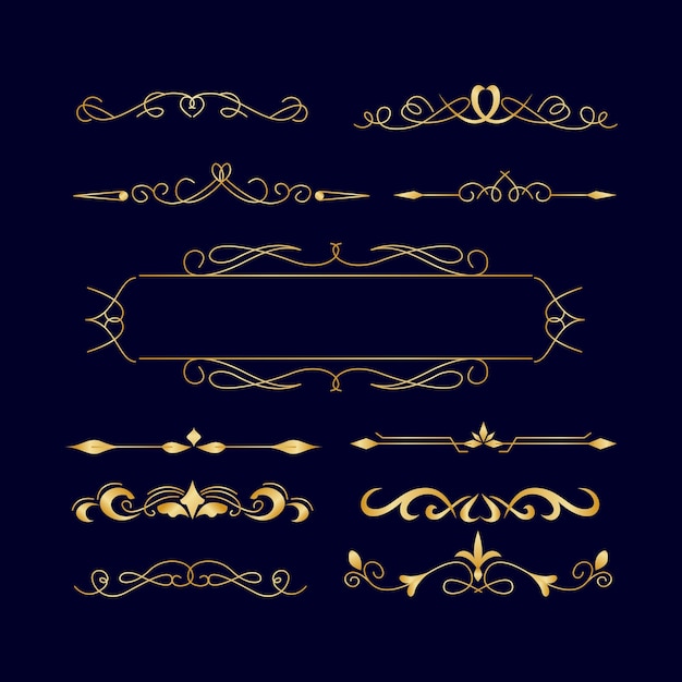 Divisores decorativos de ouro e elementos de moldura