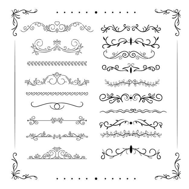 Divisores decorativos Linha de coração arco giratório elementos de flecha para decoração Caligrafia florescer orname