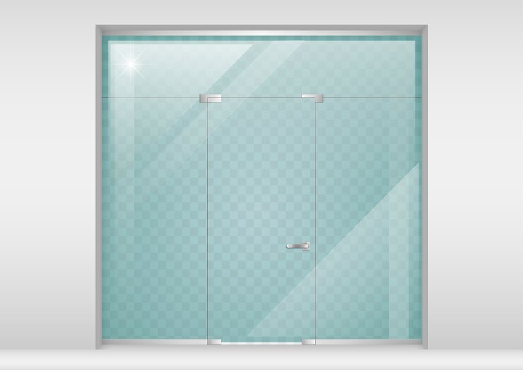 Vetor divisória de vidro com uma porta.