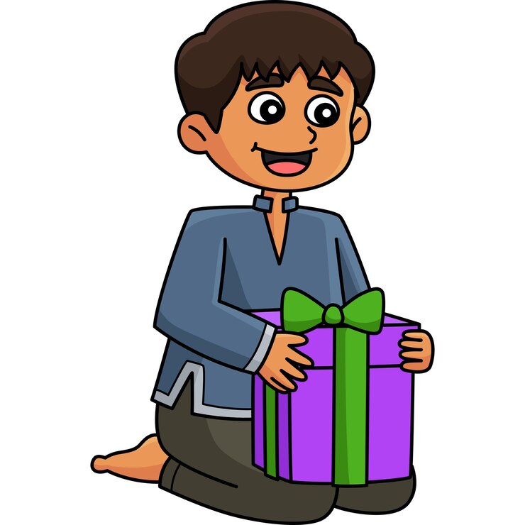 Vetor diwali boy segurando presente desenho animado clipart colorido