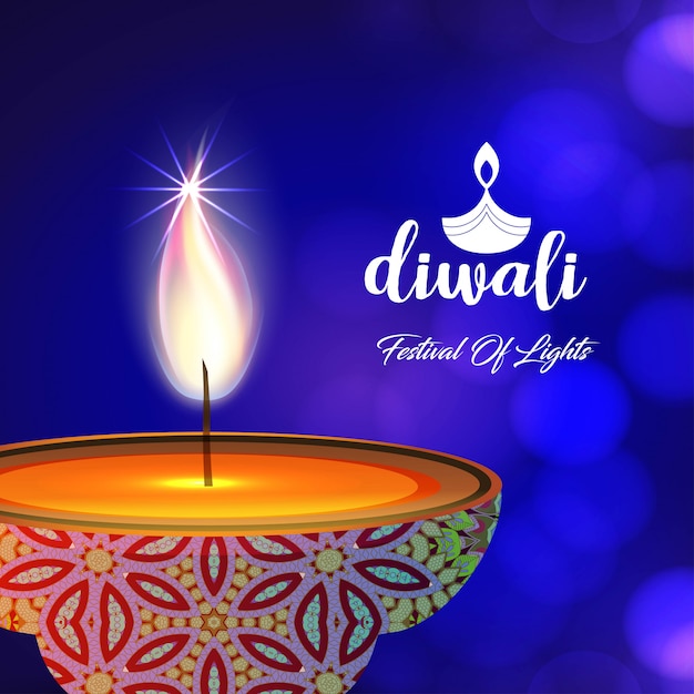 Diwali design fundo azul e tipografia vector