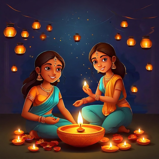 Diwali diya em flores em um lago na índia