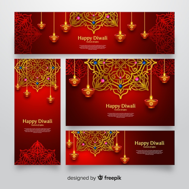 Diwali web banners design realista