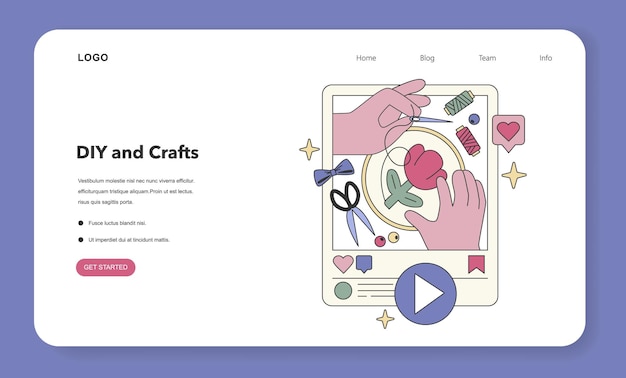 Vetor diy e conceitos de artesanato projetos feitos à mão e tutoriais de artes criativas on-line inspiração de artesanal