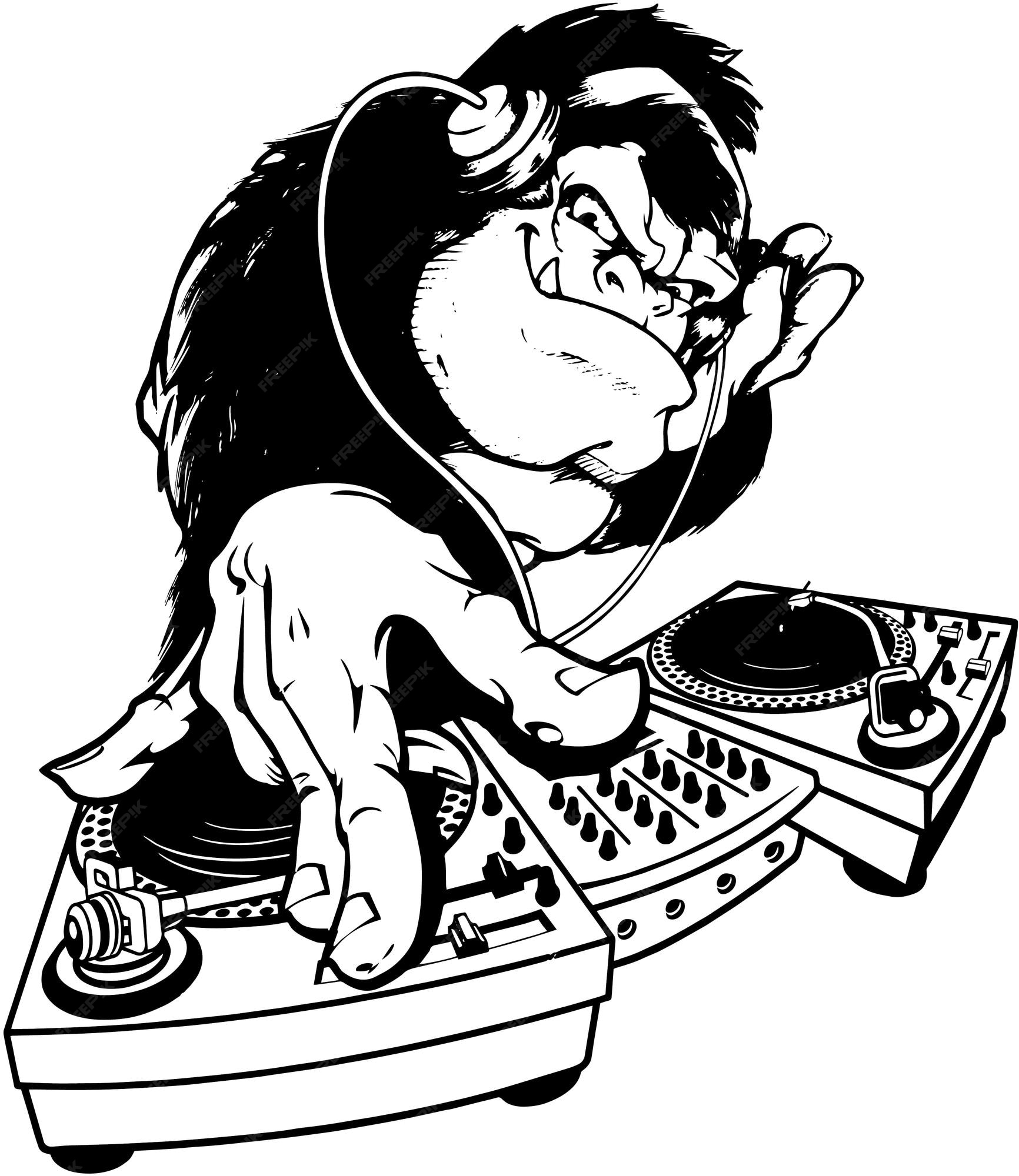 DJ macaco dos desenhos animados. Camiseta, Vetor, PNG.