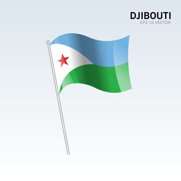 Djibouti agitando bandeira isolada em fundo cinza