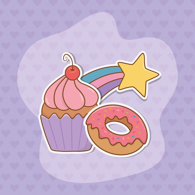 Doce cupcake e donut adesivos estilo kawaii