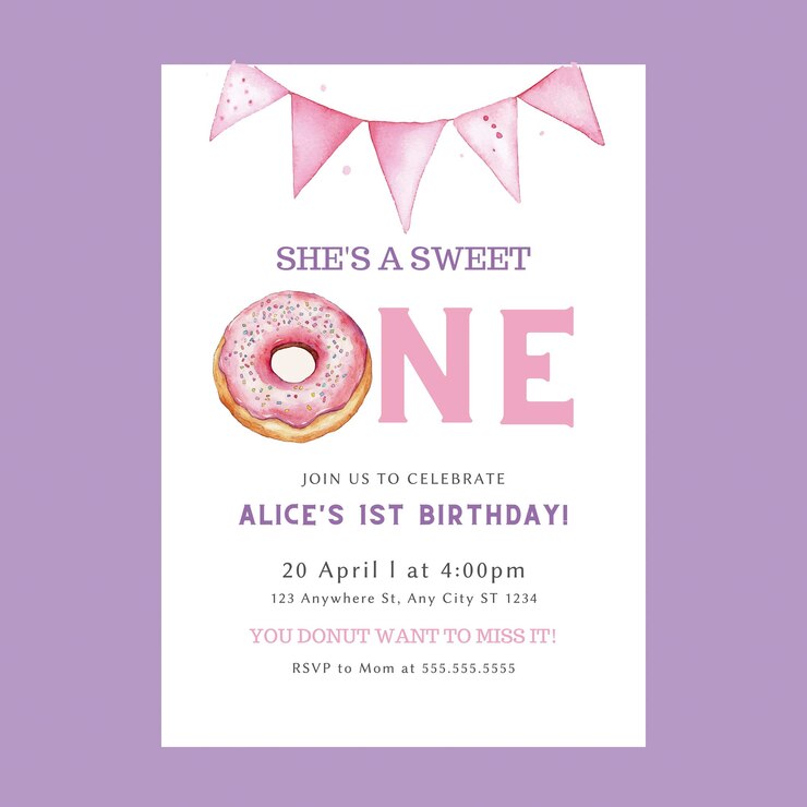 Vetor doce donut um convite de aniversário