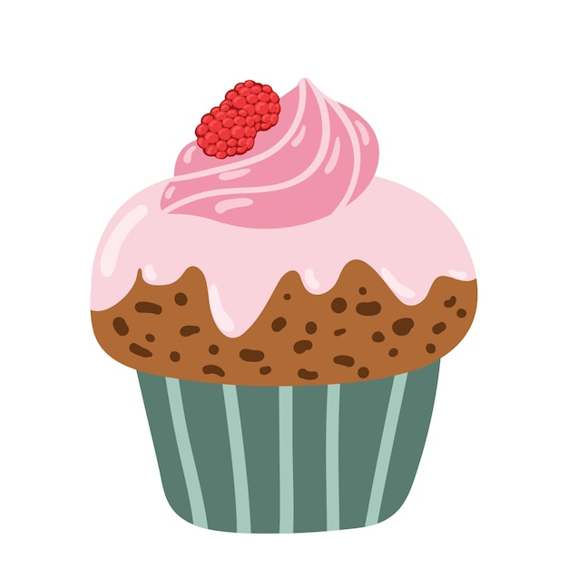 Doce gostoso cupcake bolo cremoso muffin ilustração vetorial Ícone de bolo de desenho animado de estilo plano isolado