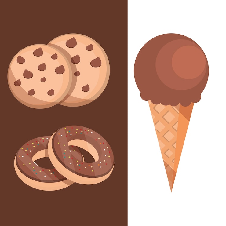 Vetor doces doces para sobremesa com chocolate