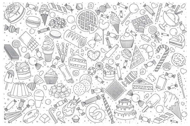 Doces doodle conjunto