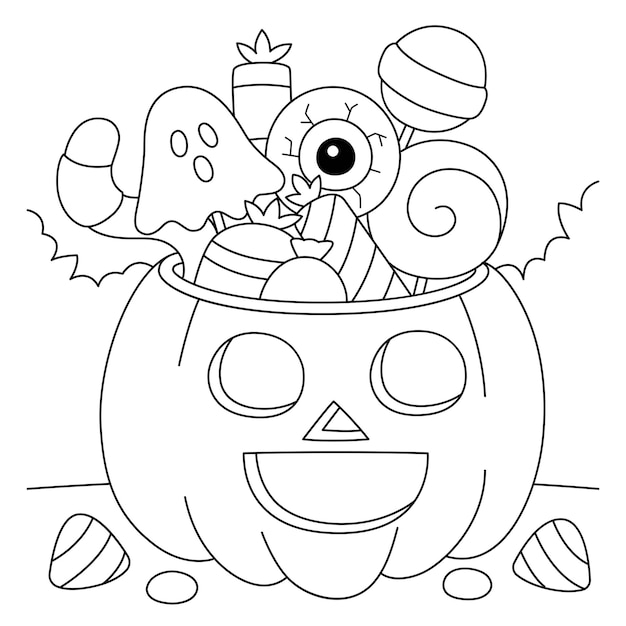 Doces ou travessuras abóbora halloween para colorir isolado