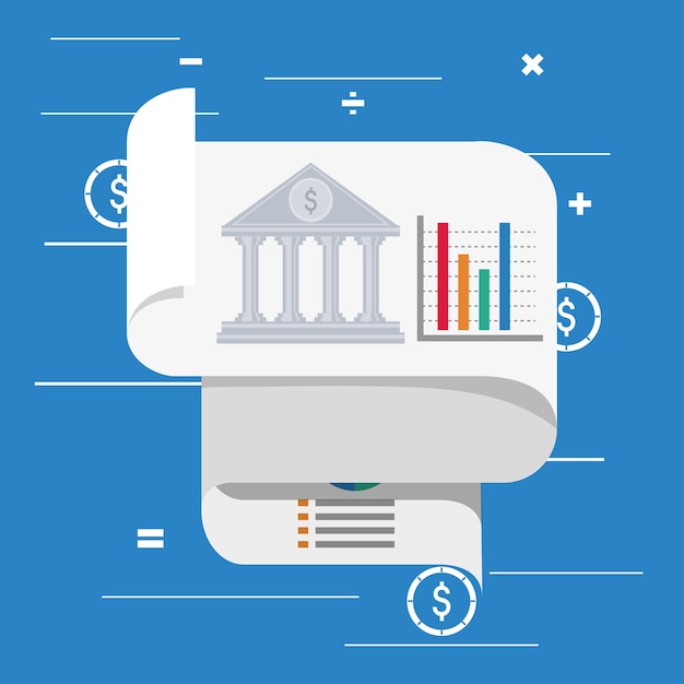 Vetor documento com gráfico e estatísticas
