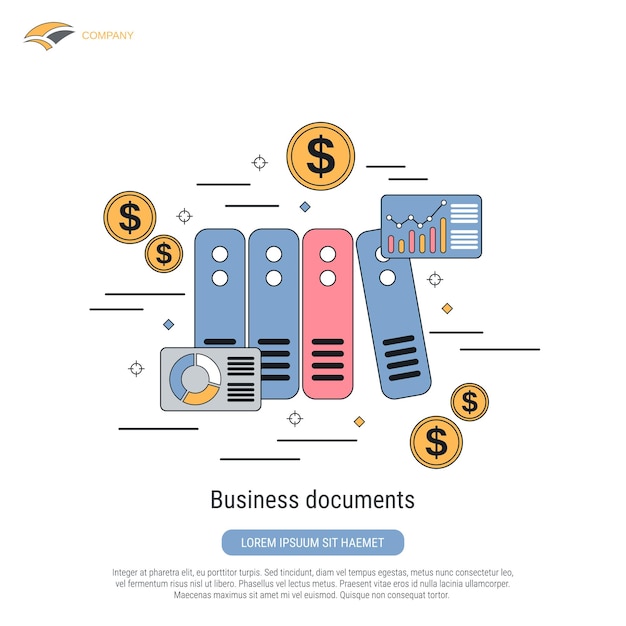 Documentos de negócios ilustração de conceito de vetor de estilo de contorno plano