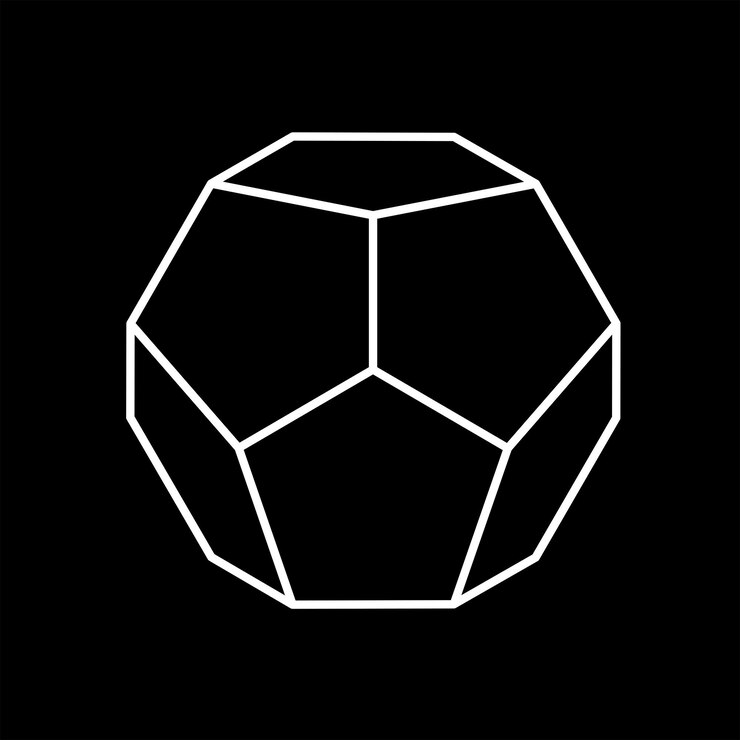 Vetor dodecaedro branco linear em fundo preto para design ou logotipo de embalagem de ícone de jogo
