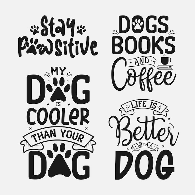 Dog quotes svg designs bundle lettering ilustração vetorial