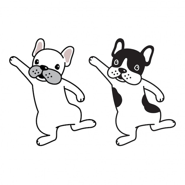 Dog vector french bulldog filhote de cachorro dança dos desenhos animados